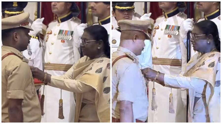 A Moment of Pride: Shaurya Chakra received from the President! Two brave officers from Kanker have made history... Lakshman Kevat and Rameshwar Deshmukh received the Shaurya Chakra from the President... Watch the video here.