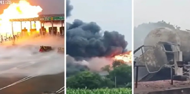 LPG Tanker Blast: Spine-chilling CCTV footage of the Kaushambi blast...! 4 dead... 16 bikes and the toll plaza reduced to ashes.