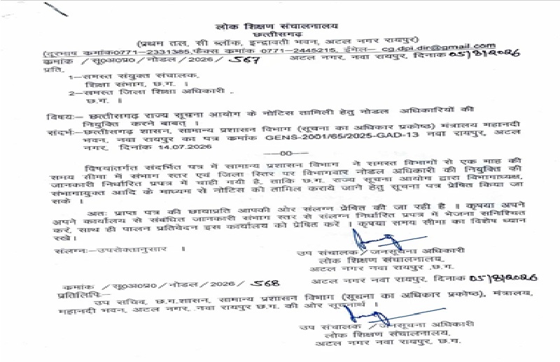 DEO Nodal Officer: Major decision by the Chhattisgarh Education Department! A nodal officer will be appointed in every district for RTI matters; the DPI has issued instructions.
