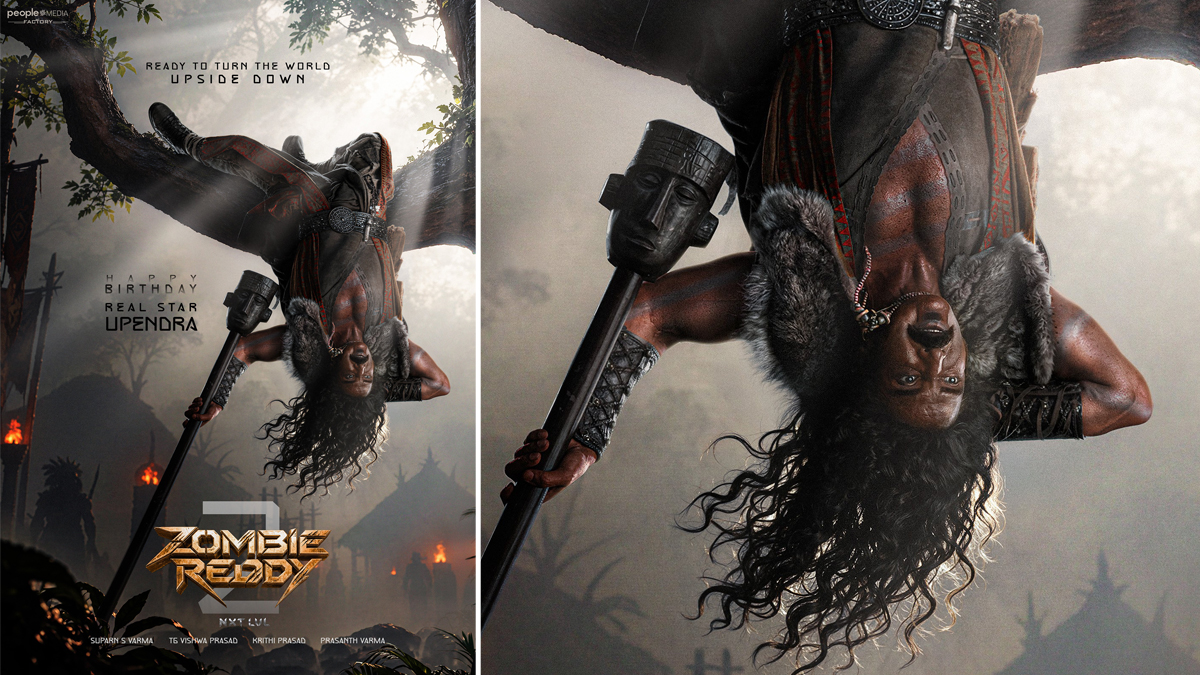 Zombie Reddy 2: Upendra's chilling first look released; actor seen hanging upside down from a tree; poster heightens excitement for the film.